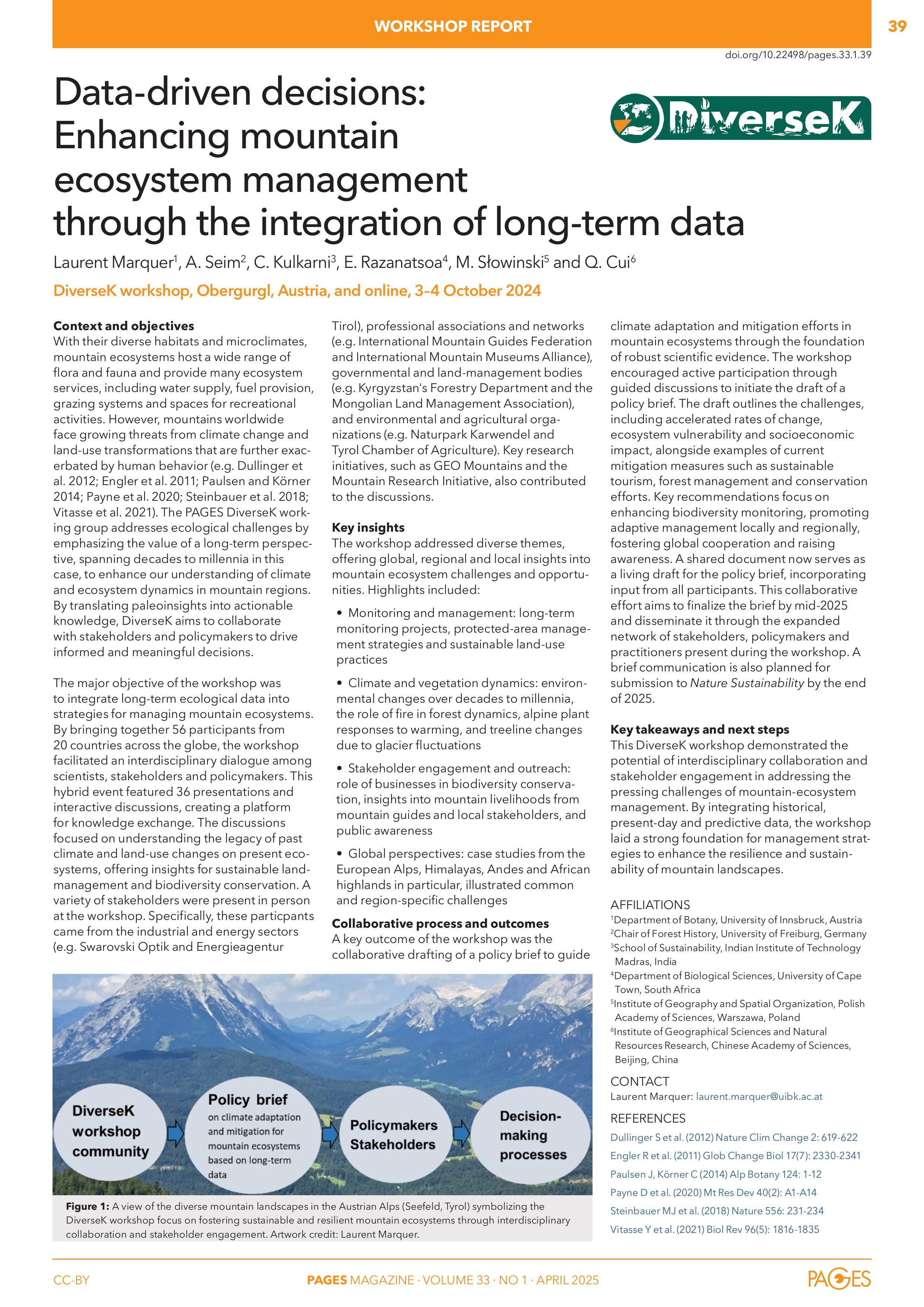 Data-Driven Decisions: Enhancing Mountain Ecosystem Management through the Integration of Long-term Data