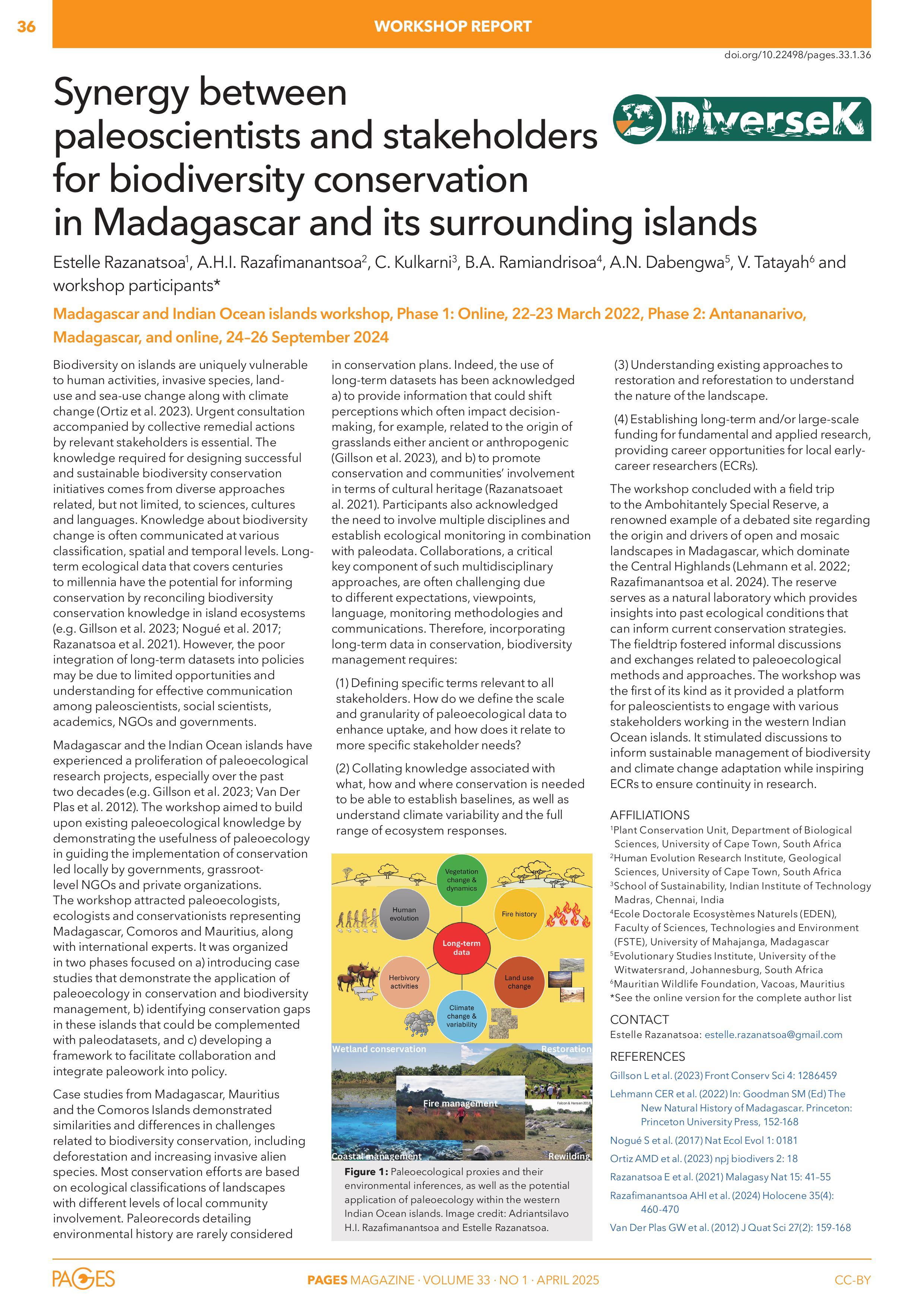 Synergy between Paleoscientists and Stakeholders for Biodiversity Conservation in Madagascar and Its Surrounding Islands